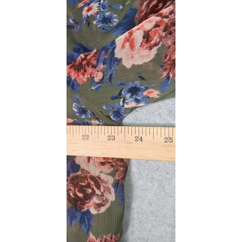 Torrid Chiffon Peasant Lace Inset Long Sleeve Blouse 1 Green Floral Cottagecore - Picture 10 of 13